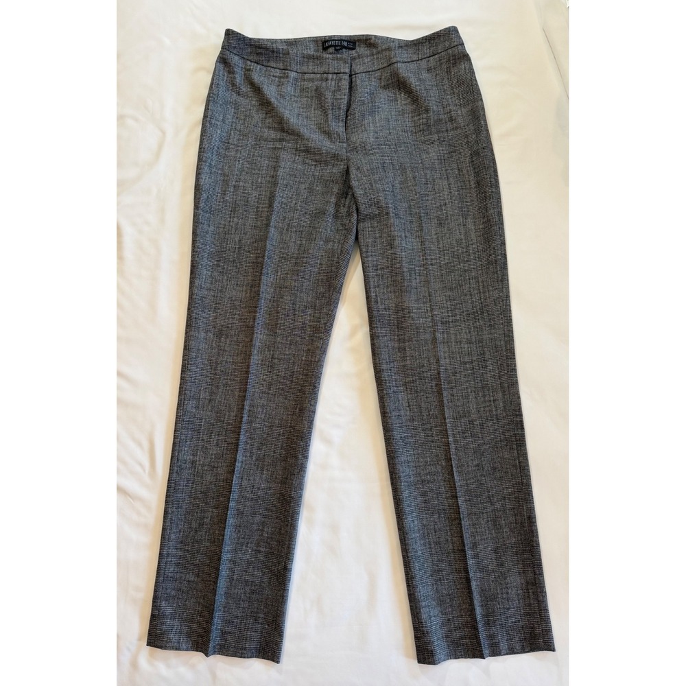Glen Plaid Virgin Wool Blend Dress Pants Grey Lafayette 148 New York Size 14